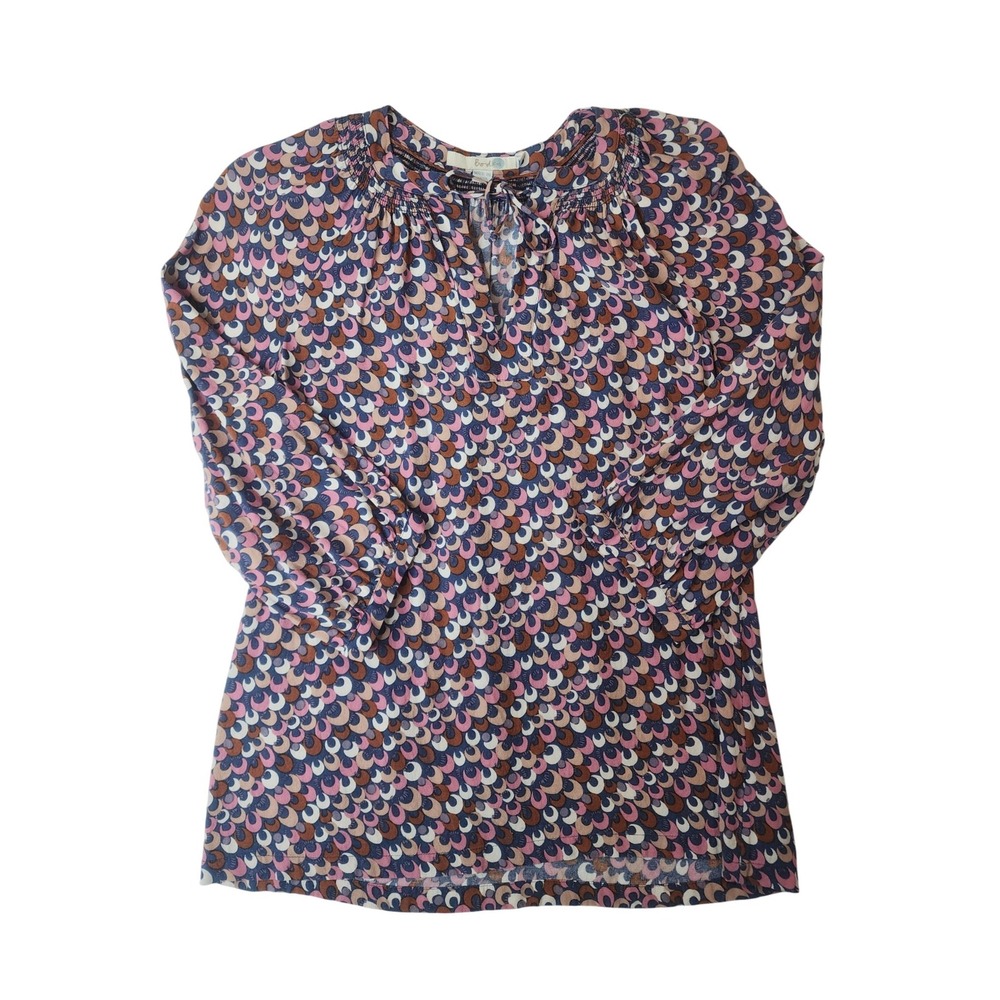 Boden Blouse 6 Pink Blue Geometric Mod Print 3/4 Sleeve Bohemian Retro Career‎